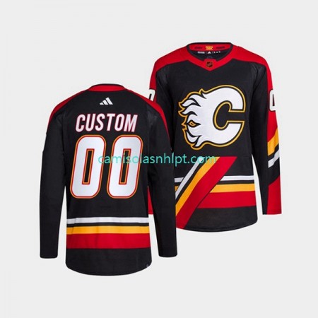 Camiseta Calgary Flames Personalizado Adidas 2022-2023 Reverse Retro Preto Authentic - Homem